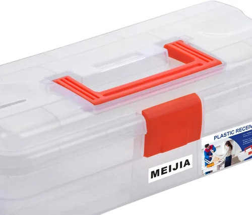 Miniatura 5 de MEIJIA Caja de almacenamiento portátil de herramientas, organizadores con pestillos plegables (negro y naranja) (12 x 5.9 x 3.94 pulgadas)