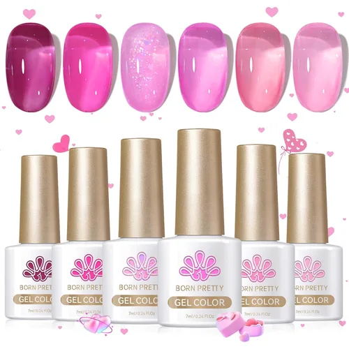 Miniatura 18 de Born Pretty Esmalte de uñas de gel de color ámbar cristal marrón naranja burdeos rojo negro para otoño e invierno, esmalte de uñas transparente
