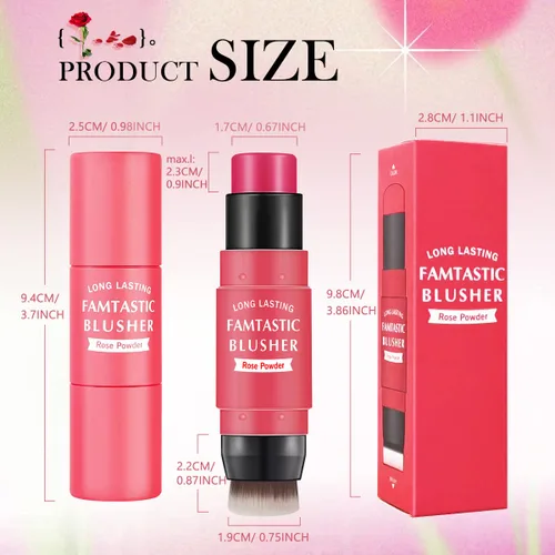 Miniatura 2 de LOKFAR Rubor en barra en crema para mejillas – Rubor de maquillaje múltiple 2 en 1 con pincel para tinte de mejillas, ojos y labios, textura suave e