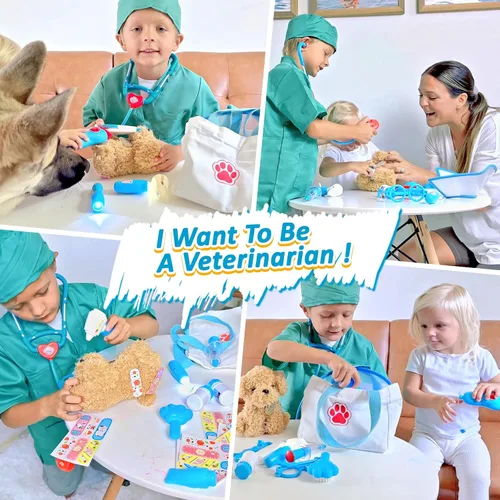 Miniatura 7 de Liberry Kit de médico para niños pequeños de 3, 4, 5, 6 años, 28 piezas con juguete para perro, estetoscopio y disfraz de disfraz, regalo médico