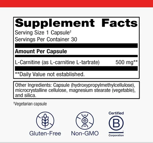 Miniatura 4 de Metagenics L-Carnitina - Suplemento de aminoácidos para el metabolismo de las grasas y el apoyo energético* - 500 mg de L-carnitina L-tartrato - Sin