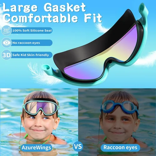 Miniatura 4 de Paquete de 2 gafas de natación para niños, sin fugas, antivaho, anti-UV, para niños y niñas de 4 a 14 años Espejo verde y espejo negro