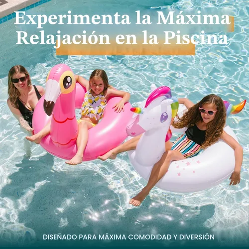 Miniatura 2 de JOYIN Paquete de 2 flotadores inflables de flamenco y unicornio para piscina, juguetes para decoración de fiesta, vacaciones de verano, lago, playa