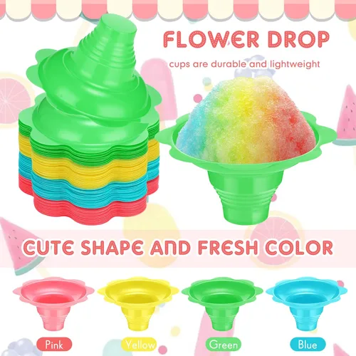 Miniatura 5 de Eaasty 300 tazas de hielo afeitado de flores coloridas de 4 onzas, tazas de cono de nieve de plástico, a prueba de fugas, cuencos de helado
