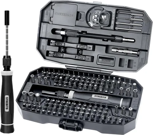 STREBITO Juego de Destornilladores de Precisión, Kit de Herramientas Electrónicas 153 en 1 con Estuche, 140 PCS Puntas de Precisión Magnéticas -