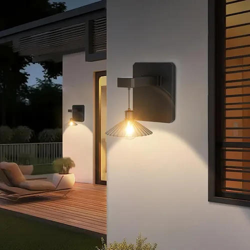 Miniatura 7 de Lámpara de pared solar para exteriores con bombilla de montaje en pared del atardecer al amanecer, antioxidante, impermeable, linterna colgante