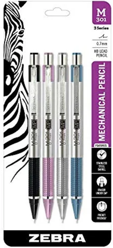 Miniatura 10 de Zebra Pen M-301 - Lápiz mecánico, barril de acero inoxidable, punta media, 0.028 in, agarre negro (paquete de 1)
