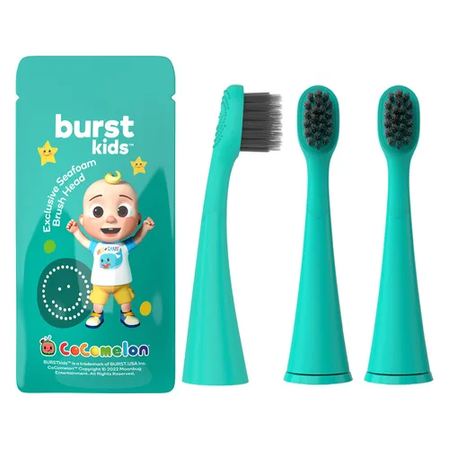 BURST Cabezales de repuesto originales para cepillo de dientes eléctrico para niños (espuma de mar verde azulado/paquete de 3) | Ajuste perfecto |