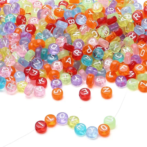 Miniatura 11 de LAIDANLA - 1500 cuentas de letras acrílicas del alfabeto doradas, cuentas redondas blancas de 7×4mm para hacer joyas, pulseras, collares, llaveros