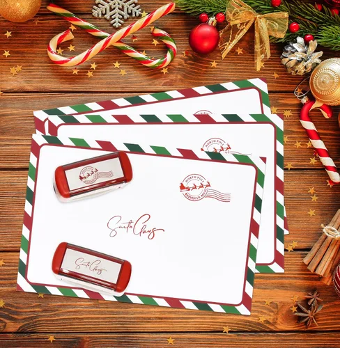 Miniatura 6 de Gift Boutique Juego de 2 sellos de goma autoentintados de Navidad con sello de firma de Santa Claus y sello de correo de reno del Polo Norte