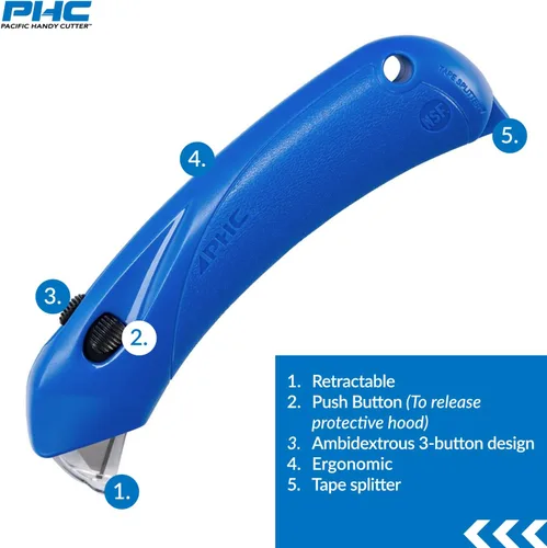 Miniatura 3 de Pacific Handy Cutter RSC-432 Cortador de seguridad para restaurante con campana de seguridad de bloqueo automático, desechable, seguro