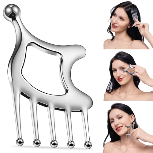 Miniatura 9 de Herramientas faciales Gua Sha de acero inoxidable, rodillo facial de mariposa 3D para mujeres, herramienta de guasha 2 en 1 para apretar la piel