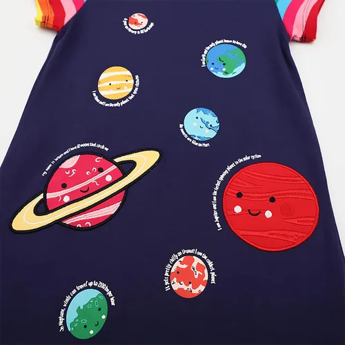 Miniatura 6 de KISSOURBABY Vestido de manga corta de algodón suave para niñas pequeñas, vestido casual de dibujos animados