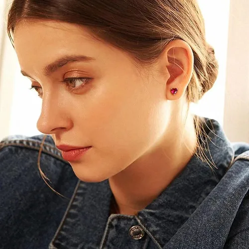 Miniatura 4 de Aretes de plata de ley 925 con piedra natal de corazón para mujer, aretes de tuerca con piedra natal de corazón para mujeres, adolescentes, niñas