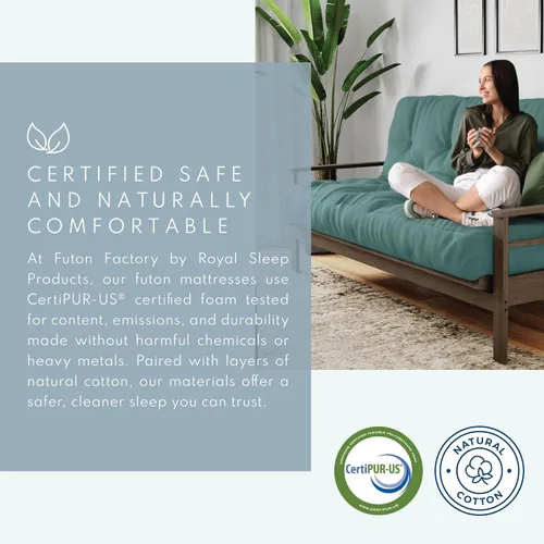 Miniatura 6 de Royal Sleep Products by The Futon Factory - Colchón futón de espuma de 8 pulgadas, tela negra sólida, tamaño Twin, espumas certificadas CertiPUR