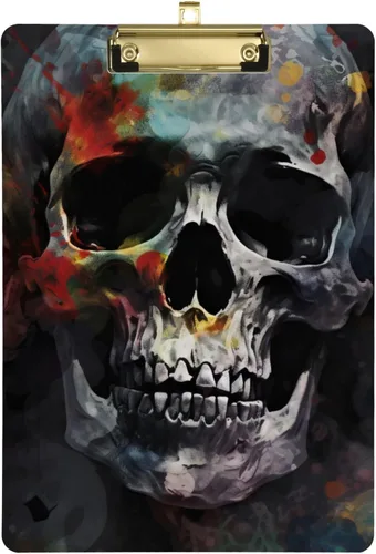 Vnurnrn Portapapeles de plástico de calaveras coloridas con gancho tamaño A4 12.5 X 9 pulgadas clip de plata para dibujo oficina