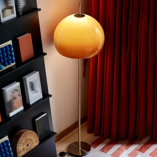 Miniatura 11 de Lámpara de pie naranja moderna de mediados de siglo, lámpara de hongo estilo Bauhaus para leer, lámpara de pie alta con pantalla de vidrio para sala