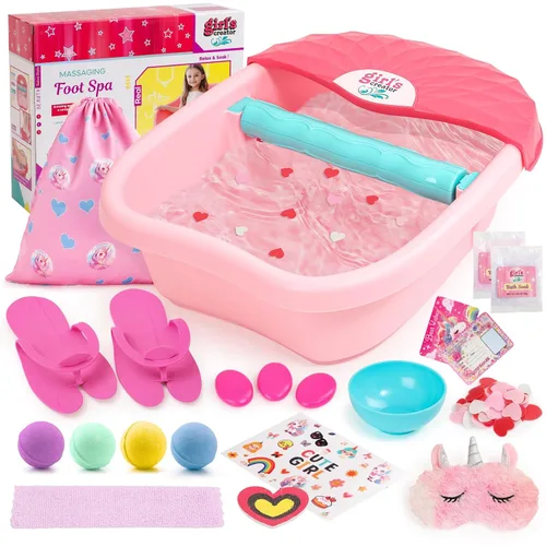 Kit de spa de pies para niños con juego de pedicura para niñas de 3 a 8 años, kit todo en uno para un día de spa infantil con baño de burbujas y