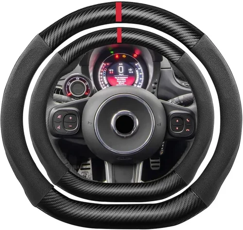 Miniatura 26 de Funda de volante de ante con fibra de carbono de K LAKEY, compatible con Porsche 718 Boxster Cayman 911 Panamera Macan Cayenne de 15 pulgadas, cuero