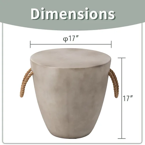 Miniatura 6 de SUNBURY Mesa auxiliar para exteriores, mesa auxiliar de hormigón, mesa auxiliar pequeña de 17 pulgadas de alto, mesa auxiliar para patio con cuerda