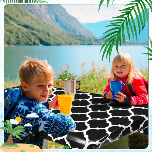 Miniatura 4 de Moukeren Funda de mesa de picnic de 3 piezas para niños con fundas de banco, mantel ajustable para exteriores, vinilo impermeable, para camping