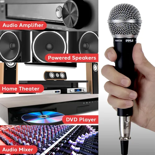 Miniatura 4 de Pyle Micrófono dinámico profesional, paquete de 4 micrófonos de mano unidireccionales con filtro pop integrado, salida de señal alta, cable de audio