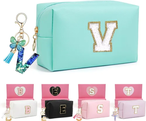 Miniatura 39 de AIBFRID 2 piezas de bolsas de maquillaje iniciales para mujeres, regalos de cumpleaños para niñas de 4 5 6 7 8 9 10 11 12 años, bolsas de cosméticos