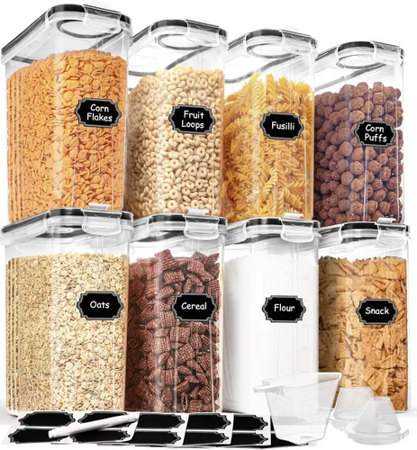 Juego de recipientes para cereales (4 litros/135.2 onzas), 8 recipientes herméticos de almacenamiento de alimentos con tapas, dispensadores de