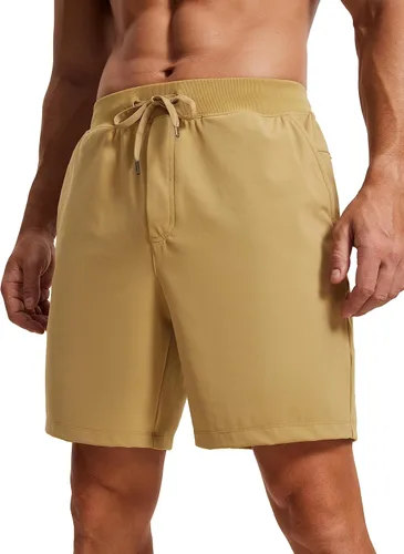 CRZ YOGA Pantalones cortos de entrenamiento elásticos en cuatro direcciones para hombre, 7 pulgadas, suaves, duraderos, casuales, con bolsillos,