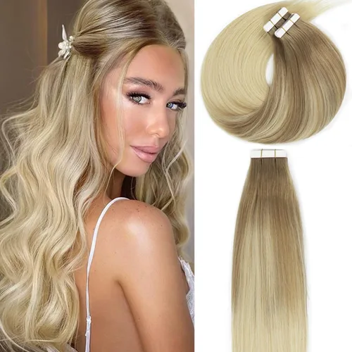 Miniatura 32 de Lacer Extensiones de cabello humano Remy con cinta, 20 piezas, 1.76 oz, extensiones de cabello humano con cinta color marrón chocolate a rubio