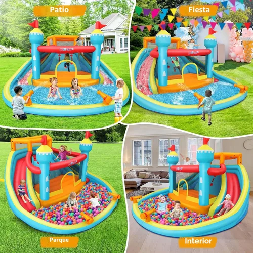 Miniatura 7 de WHUBEFY Casa de rebote, doble tobogán acuático con soplador para niños grandes de 3 a 12 años, castillo inflable de rebote