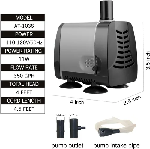 Miniatura 5 de Mylivell Bomba de agua sumergible, bomba de fuente de agua de 11 W, 350 GPH, bomba de agua ultra silenciosa con cable de alimentación de 5 pies