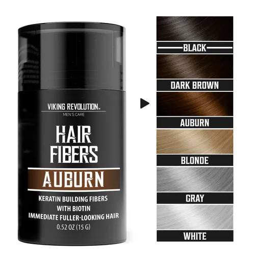 Miniatura 2 de Viking Revolution Fibras de cabello castaño rojizo para hombres adelgazantes, fibra gruesa para cubrir puntos calvos, fibras de construcción