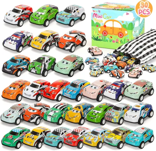 SevenQ Coches de Juguete para Niños de 4-8 Años, Juego de 30 Piezas de Coches de Retroceso con Bolsas de Almacenamiento, Recuerdos de Fiesta de