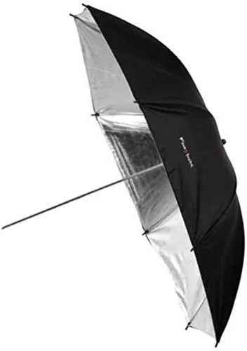 Fotodiox Paraguas de estudio de grado premium, 43 pulgadas, negro y plateado reflectante con interior plateado de grano fino