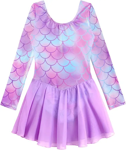 Miniatura 124 de EQSJIU Leotardo de baile de manga larga para niñas, vestido de ballet brillante con copo de nieve, tutú con falda tutú para niñas