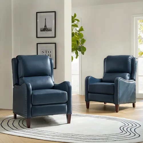 Miniatura 25 de HULALA HOME Silla Reclinable de Cuero Genuino, Sillón Reclinable Moderno de Empuje hacia Atrás con Asiento Grueso, Respaldo y Reposapiés, Decoración