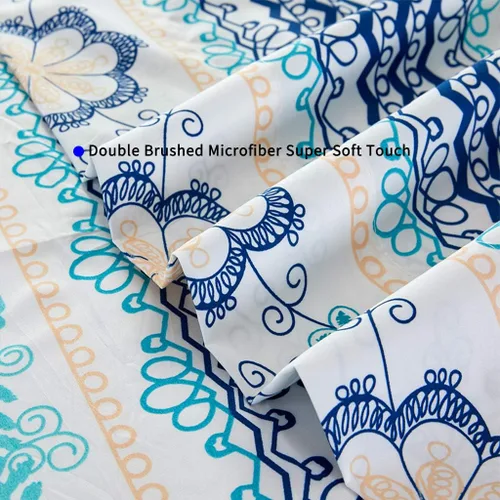 Miniatura 7 de JSD - Juego de sábanas tamaño queen de microfibra suave con estampado floral bohemio azul, 4 piezas, esquinas tipo bolsillos extraprofundos Floral 3