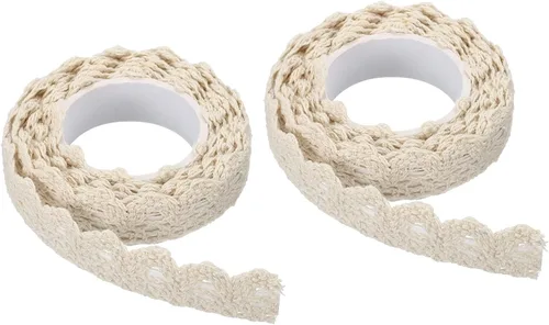 PATIKIL Cinta de encaje autoadhesiva, 2 rollos de cinta adhesiva de algodón para detallar decoración de pared, color beige