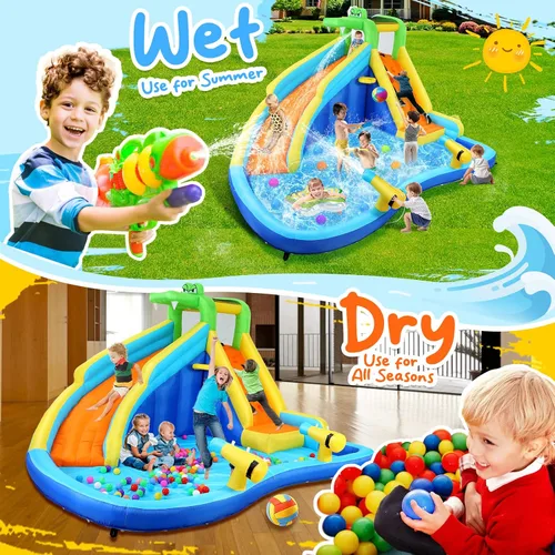 Miniatura 7 de Whubefy Toboganes acuáticos inflables para niños con soplador de 450 W, parque acuático inflable 6 en 1, tobogán acuático de 158 x 138 x 89 pulgadas