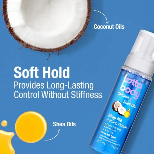 Miniatura 4 de Lottabody Mousse en espuma con aceite de coco y manteca de karité Wrap Me, crea envoltorios suaves, mousse para cabello rizado, define rizos