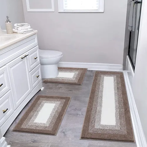 Juegos de alfombras de baño de 3 piezas, alfombras de baño antideslizantes absorbentes, alfombras de baño de felpa extra suaves y esponjosas con