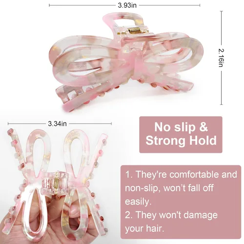 Miniatura 4 de Jayongnee - 3 pinzas para el cabello con lazo para mujer, pinzas antideslizantes para cabello fino o grueso, bonitos accesorios de mariposa