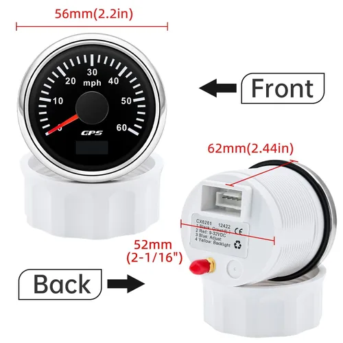 Miniatura 5 de ARTILAURA Velocímetro GPS de 52mm 2-1/6" para embarcaciones, 60 MPH, odómetro, 7 colores, impermeable, 9-32V, para AUTO, automóvil, marítimo (negro)