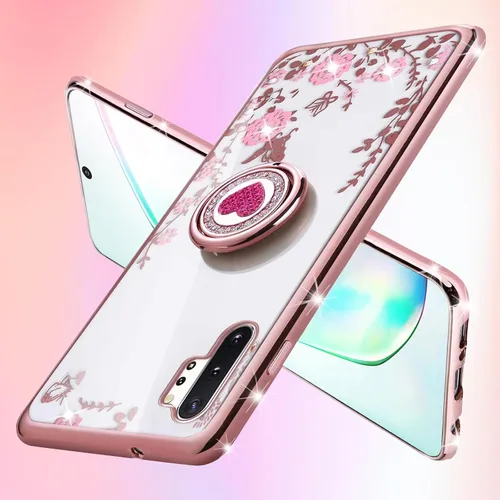 Miniatura 6 de Funda protectora para Note 10 Plus, Galaxy para mujer, con purpurina, cristal, mariposa, corazón, floral, delgada, de TPU para niñas, con soporte