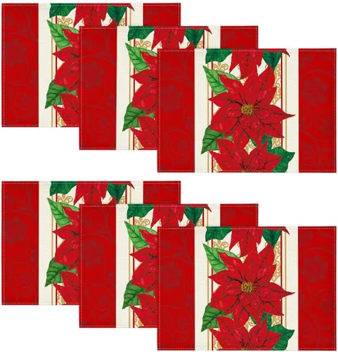 Miniatura 12 de Artoid Mode Juego de 4 manteles individuales redondos de Navidad con acuarela de Poinsettia roja, 15 pulgadas, alfombrillas de mesa redondas