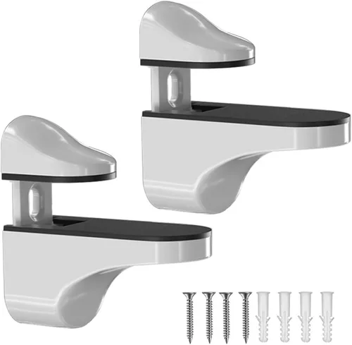 Miniatura 13 de Soporte de pared ajustable para estante de madera/vidrio, negro, paquete de 2