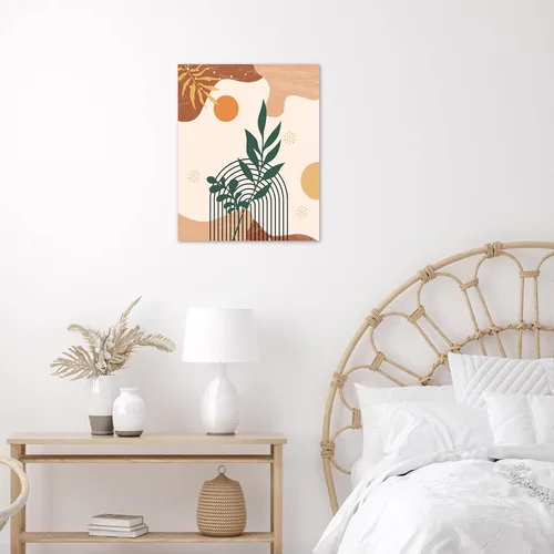 Miniatura 3 de MEECI Arte de pared minimalista bohemio de mediados de siglo, planta moderna con hojas verdes y doradas, lienzo botánico, arte de pared, pintura
