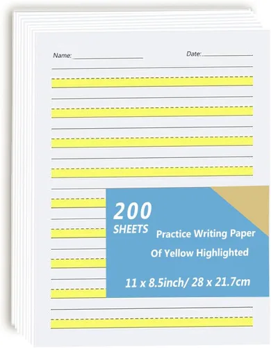 Miniatura 6 de Write - Papel para principiantes nivel 1, papel de escritura con líneas y resaltados amarillos, papel de escritura para niños, papel de 3.53 oz/m²