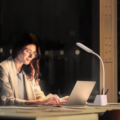 Miniatura 6 de AXX - Lámpara LED blanca de escritorio con puerto de carga USB, luz de mesa con cuello de cisne flexible, 650 lm, soporte para teléfono, soporte